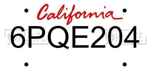 6PQE204 California License Plate