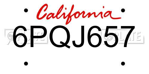 6PQJ657 California License Plate