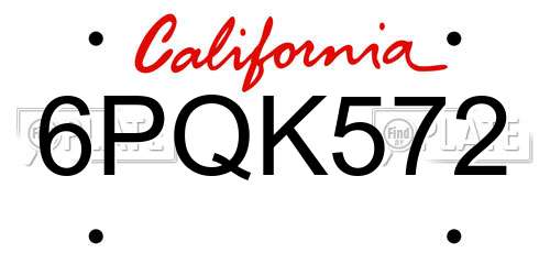 6PQK572 California License Plate