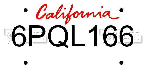 6PQL166 California License Plate