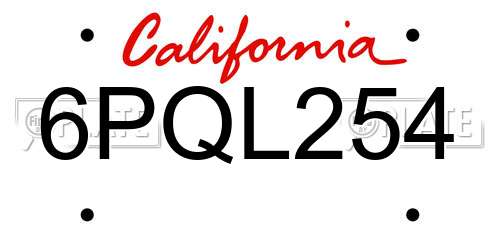 6PQL254 California License Plate