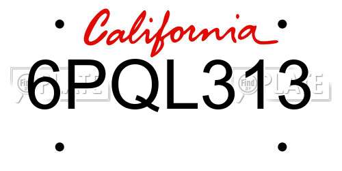 6PQL313 California License Plate