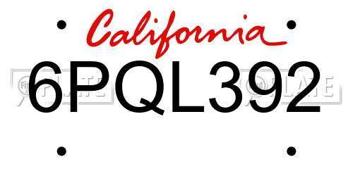6PQL392 California License Plate