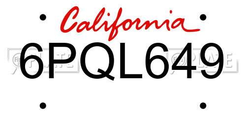 6PQL649 California License Plate