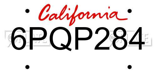 6PQP284 California License Plate