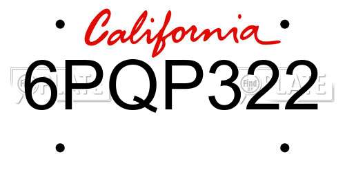 6PQP322 California License Plate