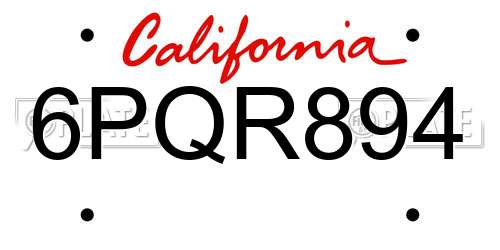 6PQR894 California License Plate