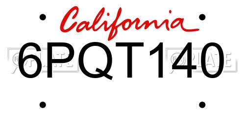 6PQT140 California License Plate