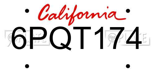 6PQT174 California License Plate