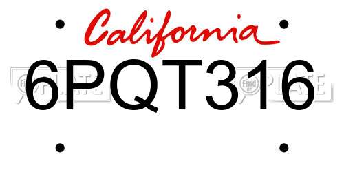 6PQT316 California License Plate