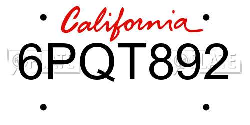6PQT892 California License Plate
