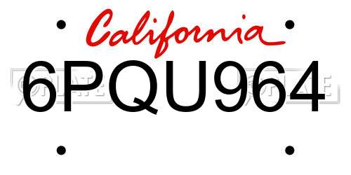 6PQU964 California License Plate