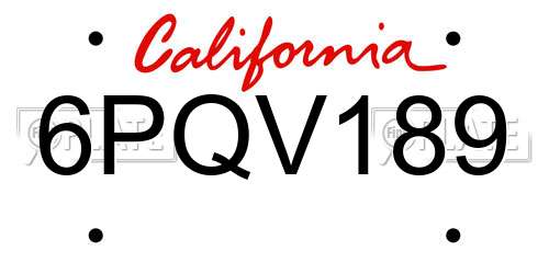 6PQV189 California License Plate