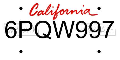 6PQW997 California License Plate