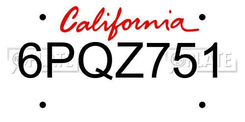 6PQZ751 California License Plate