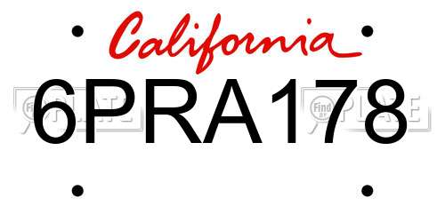 6PRA178 California License Plate