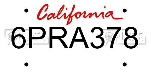 6PRA378 California License Plate