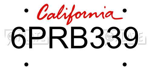 6PRB339 California License Plate