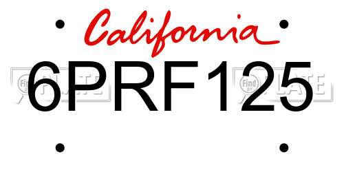6PRF125 California License Plate