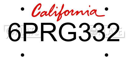6PRG332 California License Plate