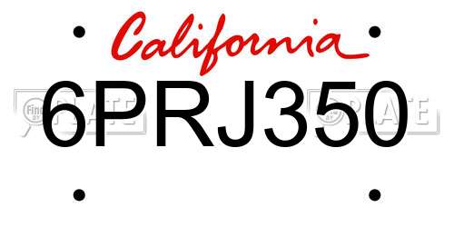6PRJ350 California License Plate