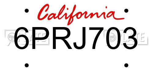 6PRJ703 California License Plate