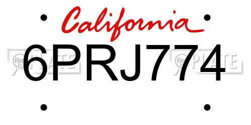 6PRJ774 California License Plate