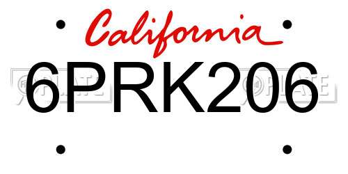 6PRK206 California License Plate
