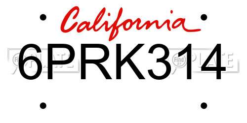 6PRK314 California License Plate