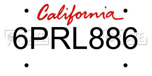 6PRL886 California License Plate