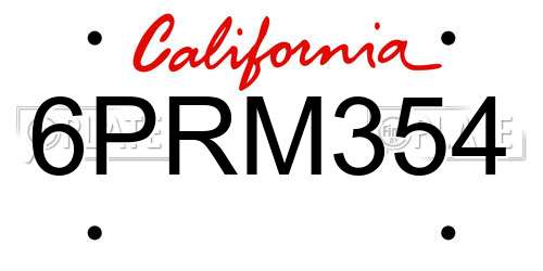 6PRM354 California License Plate
