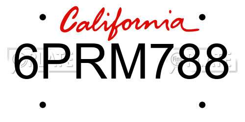 6PRM788 California License Plate