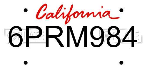 6PRM984 California License Plate