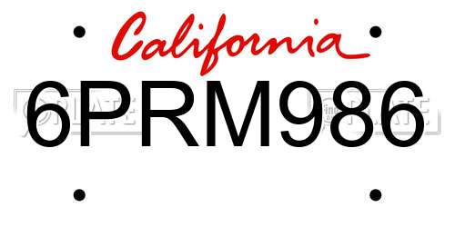 6PRM986 California License Plate