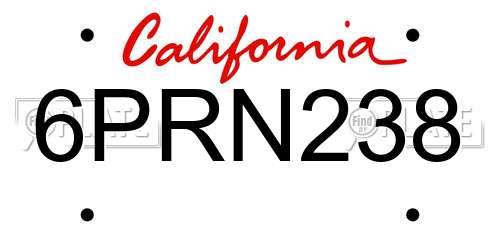 6PRN238 California License Plate