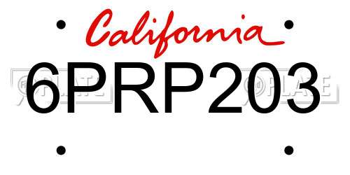 6PRP203 California License Plate