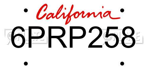 6PRP258 California License Plate