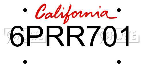 6PRR701 California License Plate