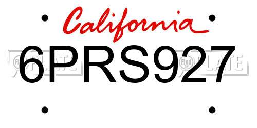 6PRS927 California License Plate