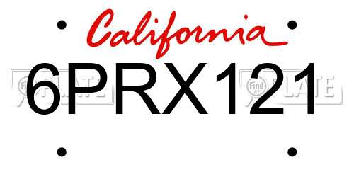6PRX121 California License Plate