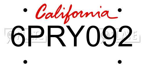 6PRY092 California License Plate