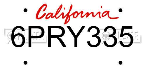 6PRY335 California License Plate