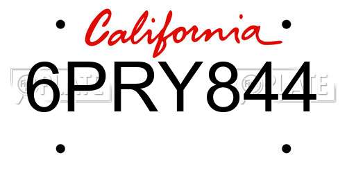 6PRY844 California License Plate