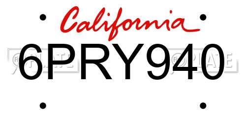 6PRY940 California License Plate
