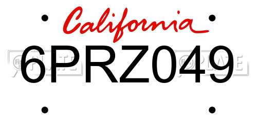 6PRZ049 California License Plate