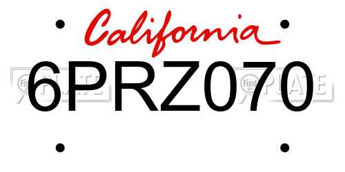 6PRZ070 California License Plate