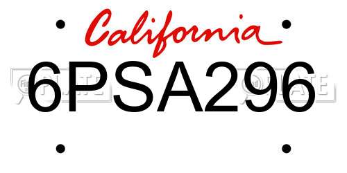 6PSA296 California License Plate