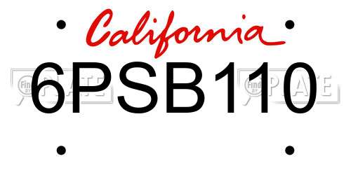 6PSB110 California License Plate