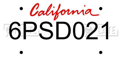 6PSD021 California License Plate