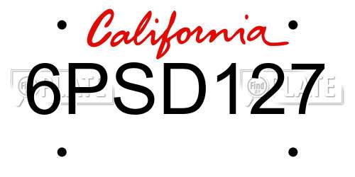 6PSD127 California License Plate